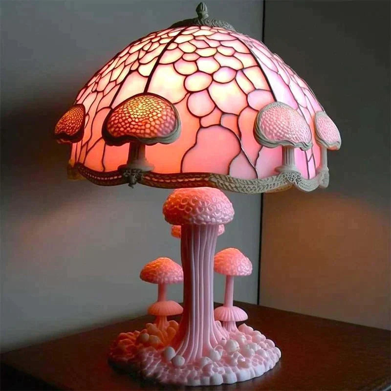 Paddenstoel Tafellamp Glas-In-Lood Look Hars Kleurrijk Sfeerlamp Kinderkamer Woonkamer | Restfield