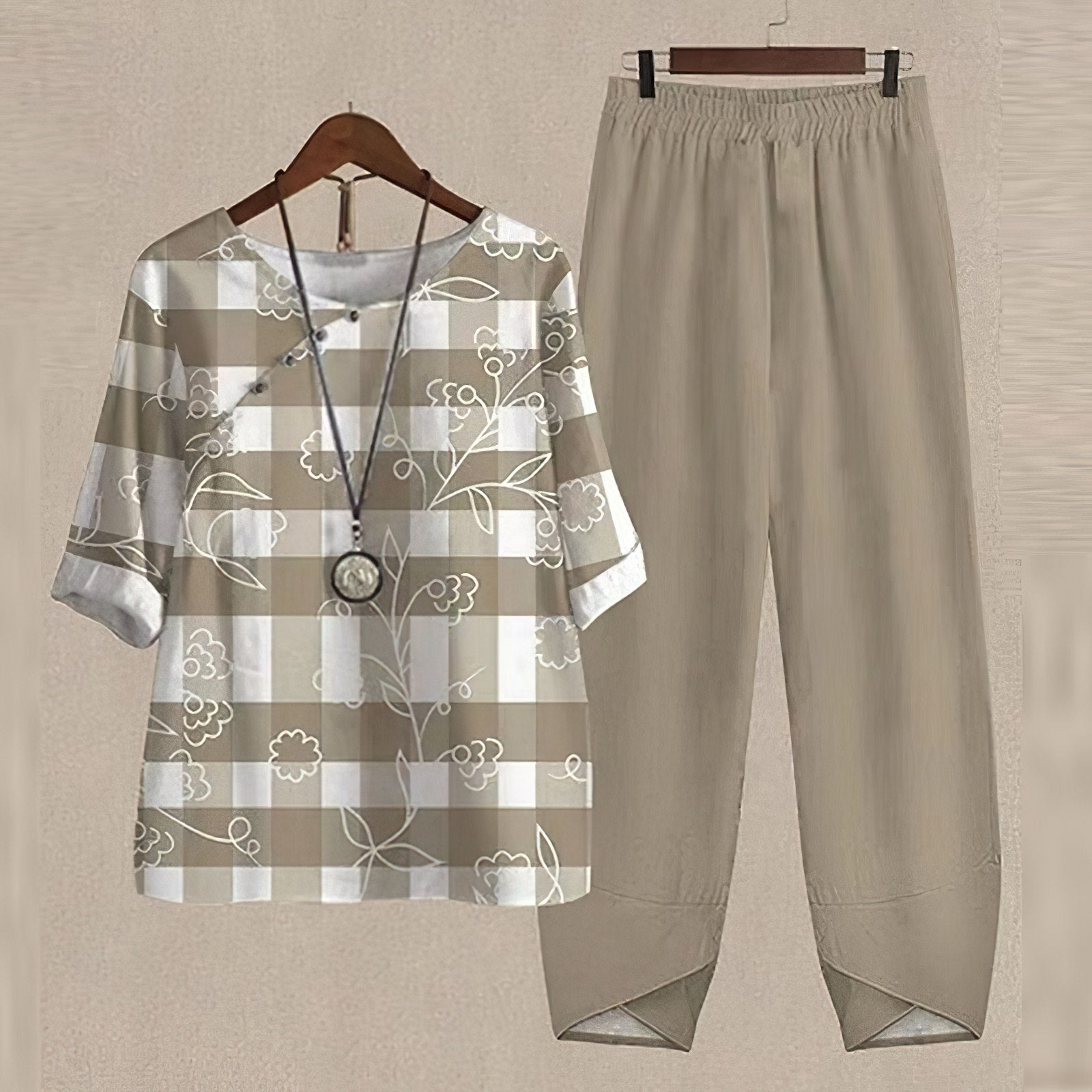 Trendy 2-Piece Spring and Summer Set - LenaDuo-Khaki-S-Nora Luxe