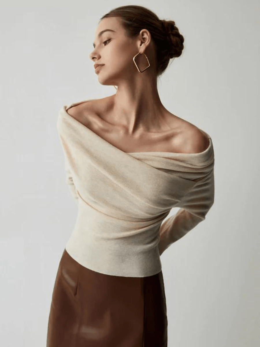 Trendy Off-Shoulder Sweater - Maria-S-Nora Luxe