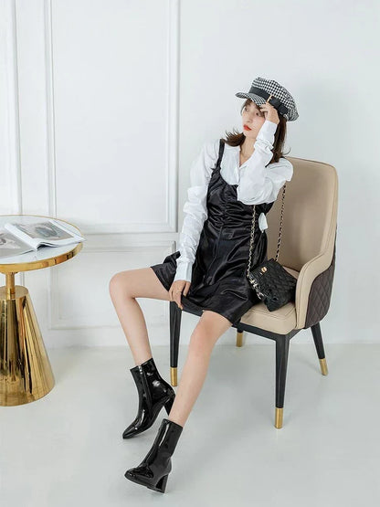 Trendy Patent Leather Women's Ankle Boots - Luna-Black-5-State of Style