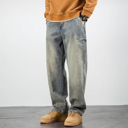Jean Premium Décontracté Lavé pour Homme – Pantalon en Denim Coupe Relax