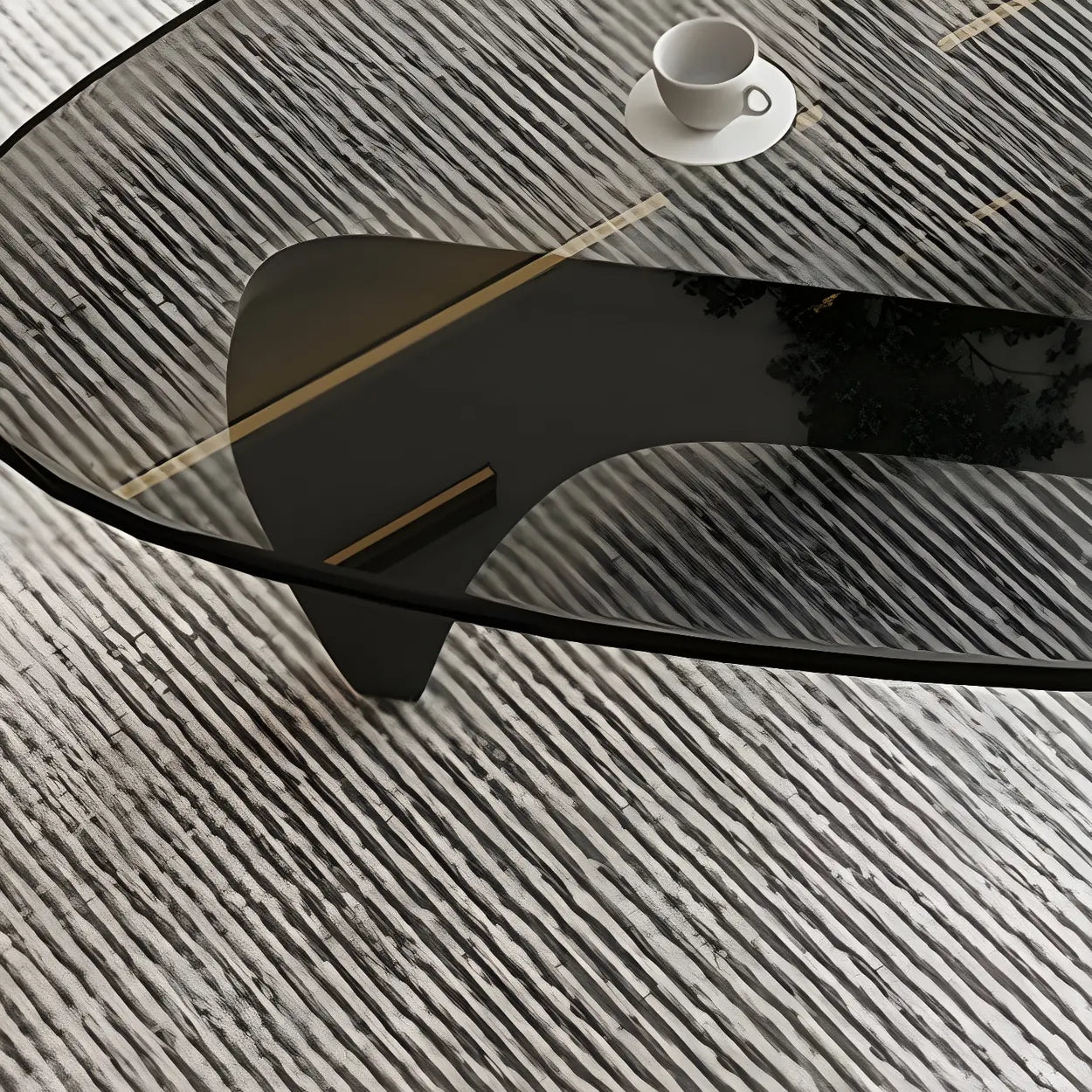 Driehoekige Glazen Salontafel met Houten Abstract Onderstel – Moderne Design Coffee Table met Transparant Tafelblad | Restfield