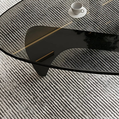 Driehoekige Glazen Salontafel met Houten Abstract Onderstel – Moderne Design Coffee Table met Transparant Tafelblad | Restfield
