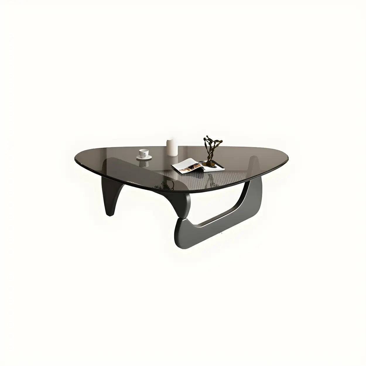 Driehoekige Glazen Salontafel met Houten Abstract Onderstel – Moderne Design Coffee Table met Transparant Tafelblad | Restfield