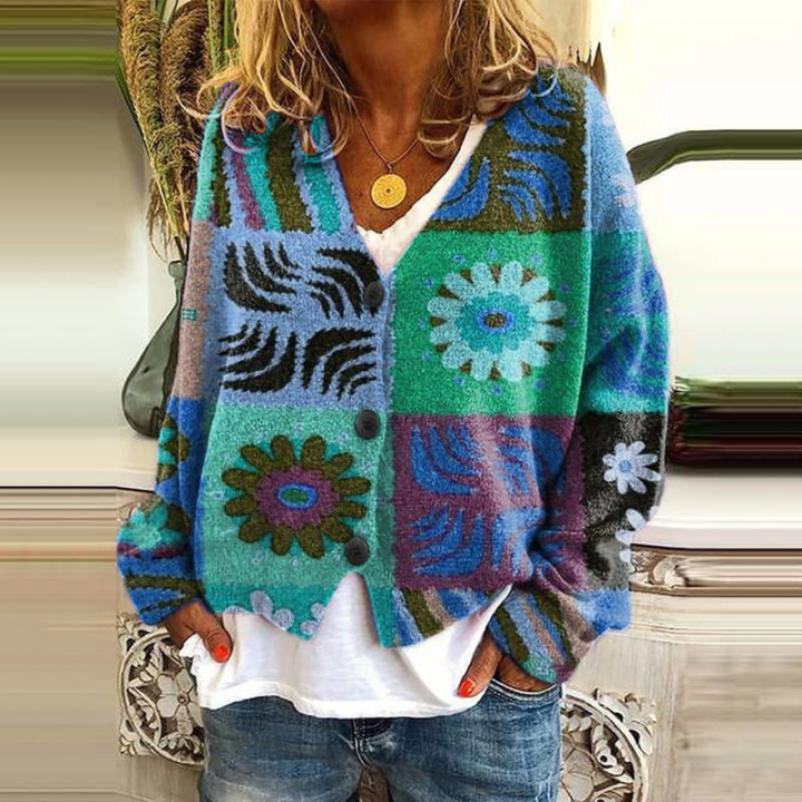 Damen Floral Strickcardigan | Mit Knopfleiste