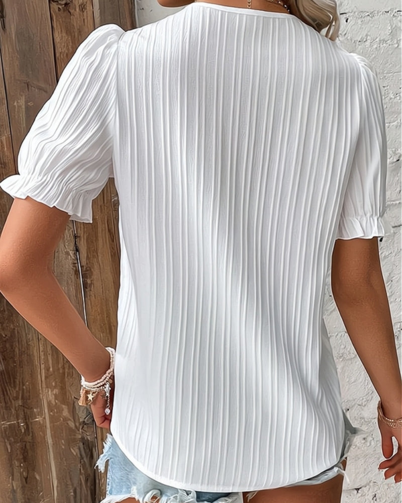 V-Ausschnitt-Bluse mit strukturierter Optik – Vielseitig für Damen im Alltag