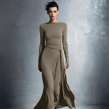 Damen-Maxikleid im Wickelstil, gestrickt, mit Knopf