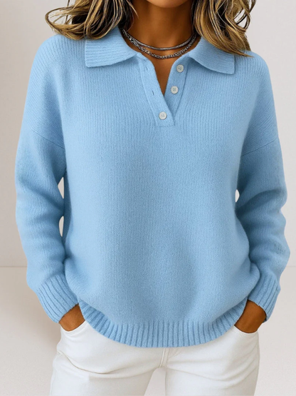 Pull décontracté boutonné pour femme – Haut à la coupe ample et au col classique, idéal au quotidien