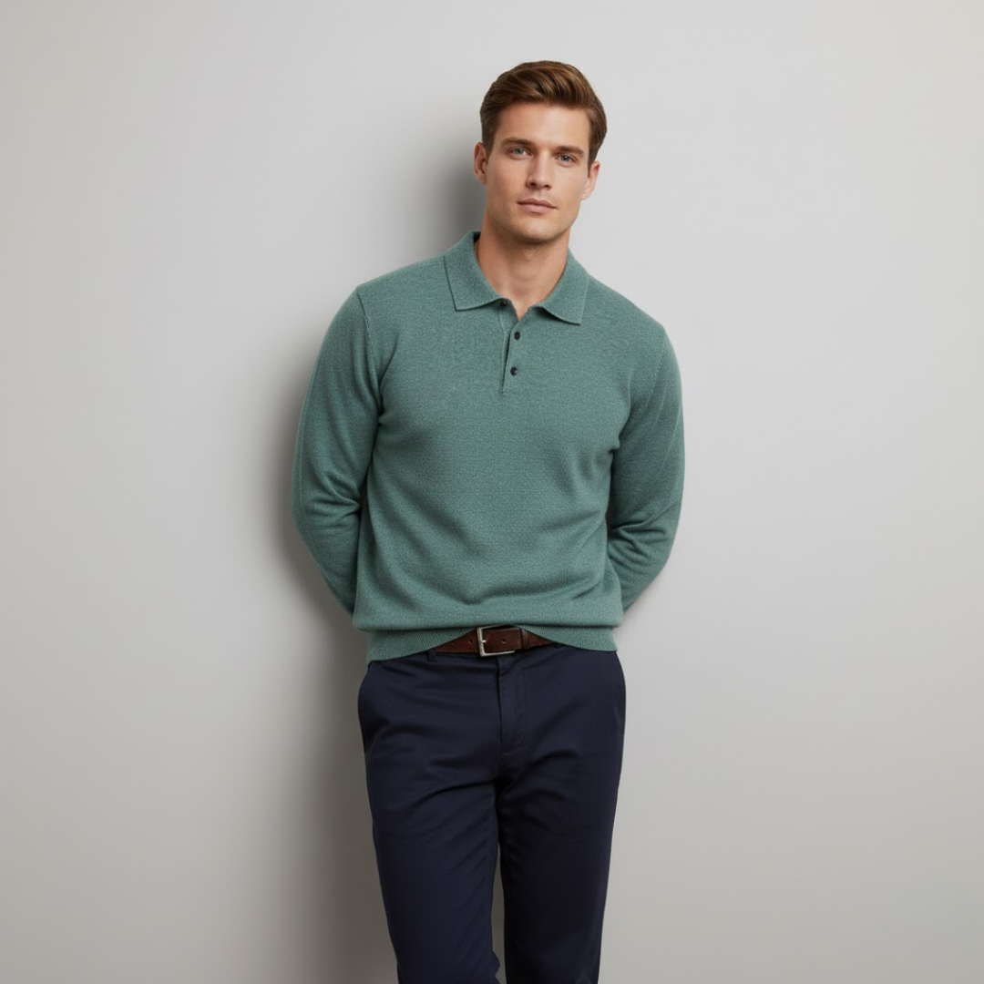 Malrik | Kasjmier polo voor heren – Premium zacht gebreid shirt, lange mouwen, klassieke luxe stijl