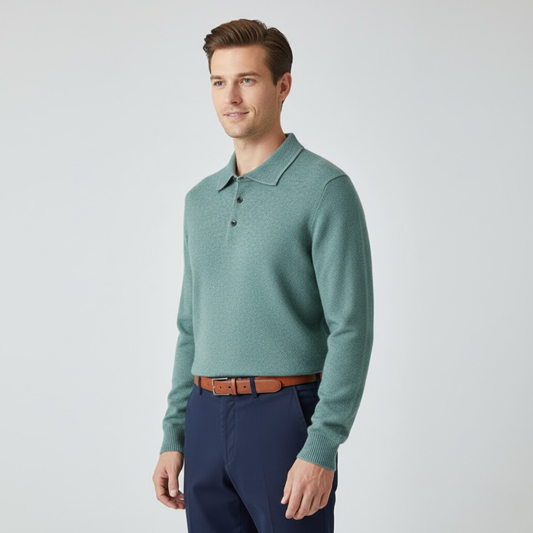 Malrik | Kasjmier polo voor heren – Premium zacht gebreid shirt, lange mouwen, klassieke luxe stijl