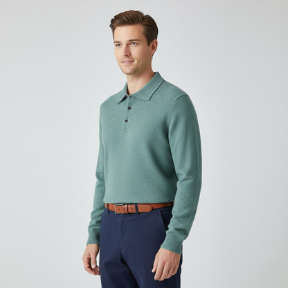 Malrik | Kasjmier polo voor heren – Premium zacht gebreid shirt, lange mouwen, klassieke luxe stijl