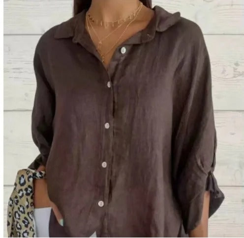 Women’s Cotton Linen Shirt Lightweight Loose Fit Long Sleeve