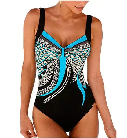 Eleganter Badeanzug für Damen – Figurformendes Design mit Print & V-Ausschnitt