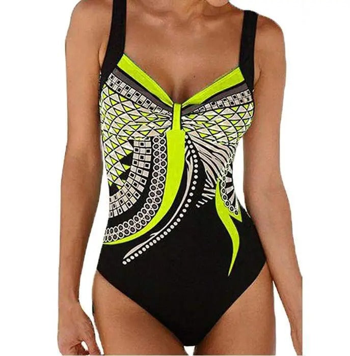Eleganter Badeanzug für Damen – Figurformendes Design mit Print & V-Ausschnitt