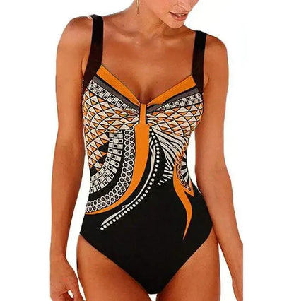 Eleganter Badeanzug für Damen – Figurformendes Design mit Print & V-Ausschnitt