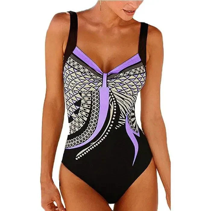 Eleganter Badeanzug für Damen – Figurformendes Design mit Print & V-Ausschnitt