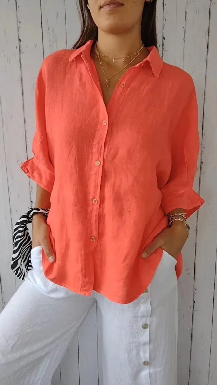 Women’s Cotton Linen Shirt Lightweight Loose Fit Long Sleeve