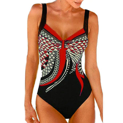 Eleganter Badeanzug für Damen – Figurformendes Design mit Print & V-Ausschnitt