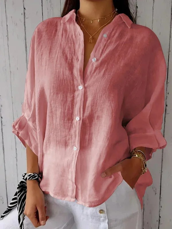 Women’s Cotton Linen Shirt Lightweight Loose Fit Long Sleeve