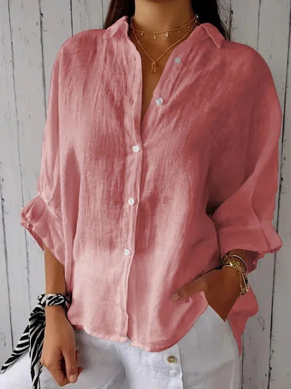 Women’s Cotton Linen Shirt Lightweight Loose Fit Long Sleeve
