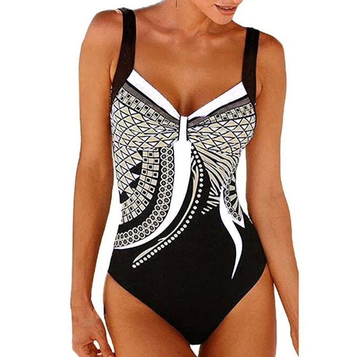 Eleganter Badeanzug für Damen – Figurformendes Design mit Print & V-Ausschnitt