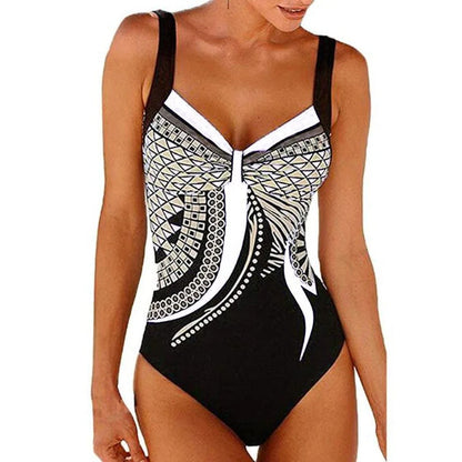Eleganter Badeanzug für Damen – Figurformendes Design mit Print & V-Ausschnitt