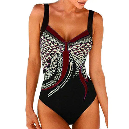 Eleganter Badeanzug für Damen – Figurformendes Design mit Print & V-Ausschnitt