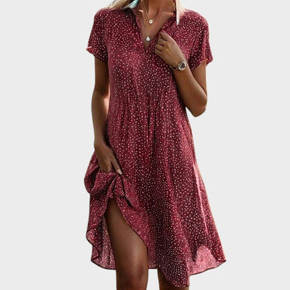Robe femme midi fluide à pois col V manches courtes élégante été