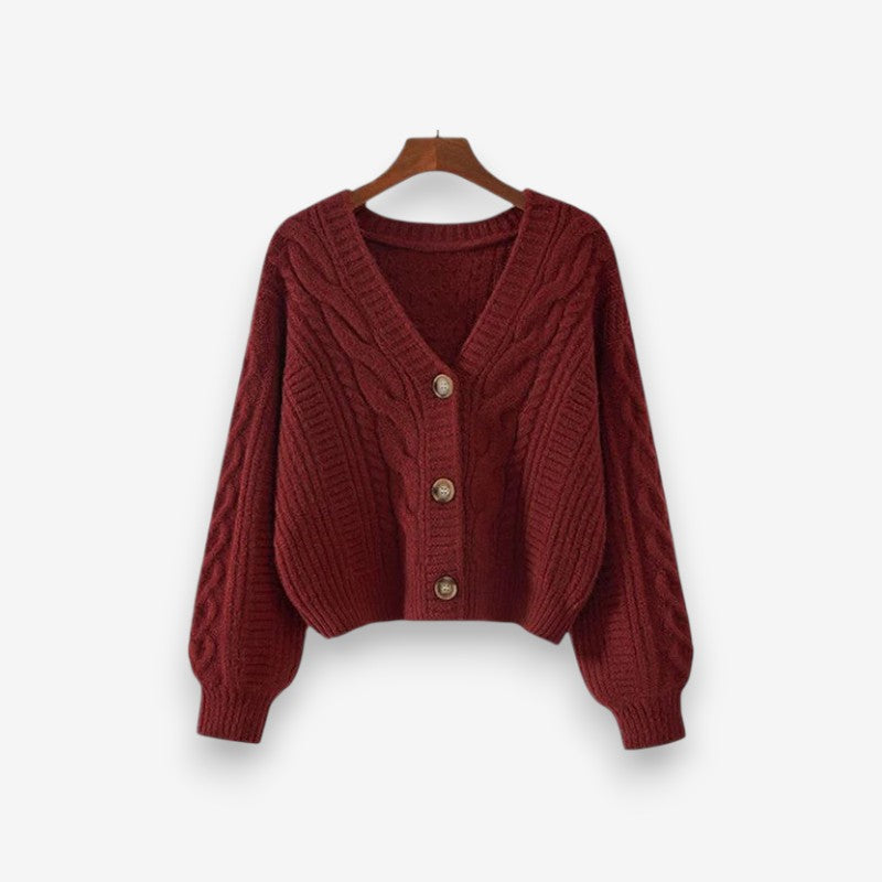 Carys – Long Sleeve Cable Pattern Sweater with V Neck