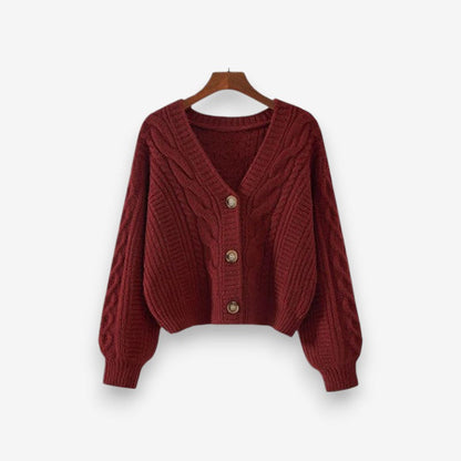 Carys – Long Sleeve Cable Pattern Sweater with V Neck