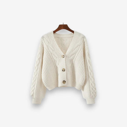 Carys – Long Sleeve Cable Pattern Sweater with V Neck