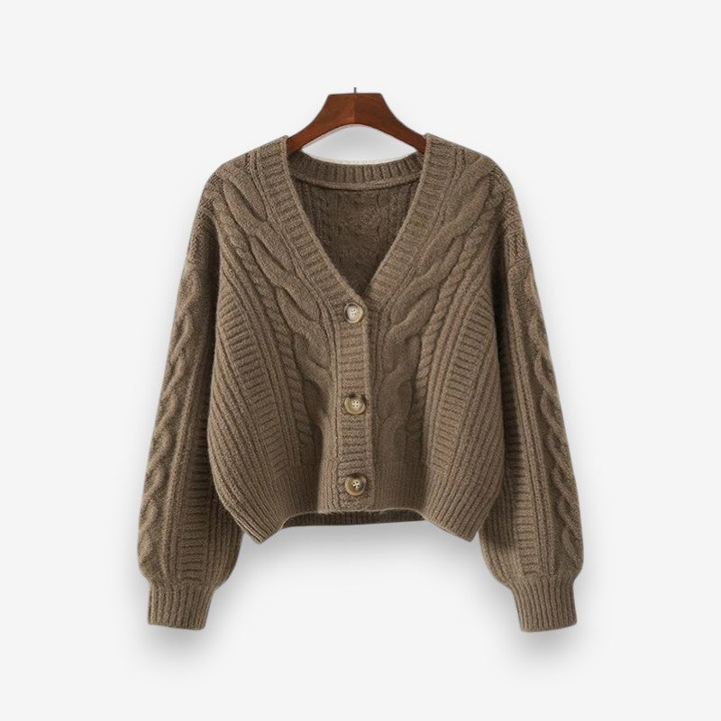 Carys – Long Sleeve Cable Pattern Sweater with V Neck