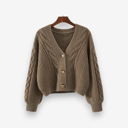 Carys – Long Sleeve Cable Pattern Sweater with V Neck