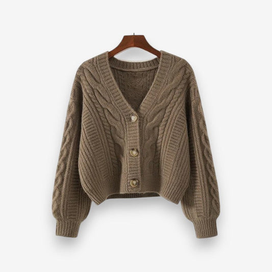 Carys – Long Sleeve Cable Pattern Sweater with V Neck
