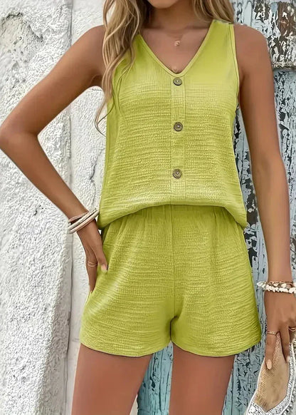 Ensemble haut sans manches et short d’été pour femme