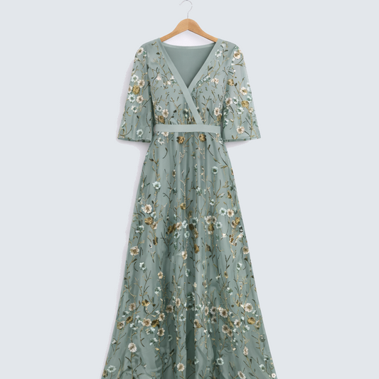 Evadne | Floral V Neck Short Sleeve Maxi Dress