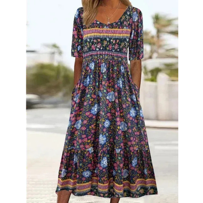 Victoria | Damen Leichtes Feminines Midikleid Boho Sommer