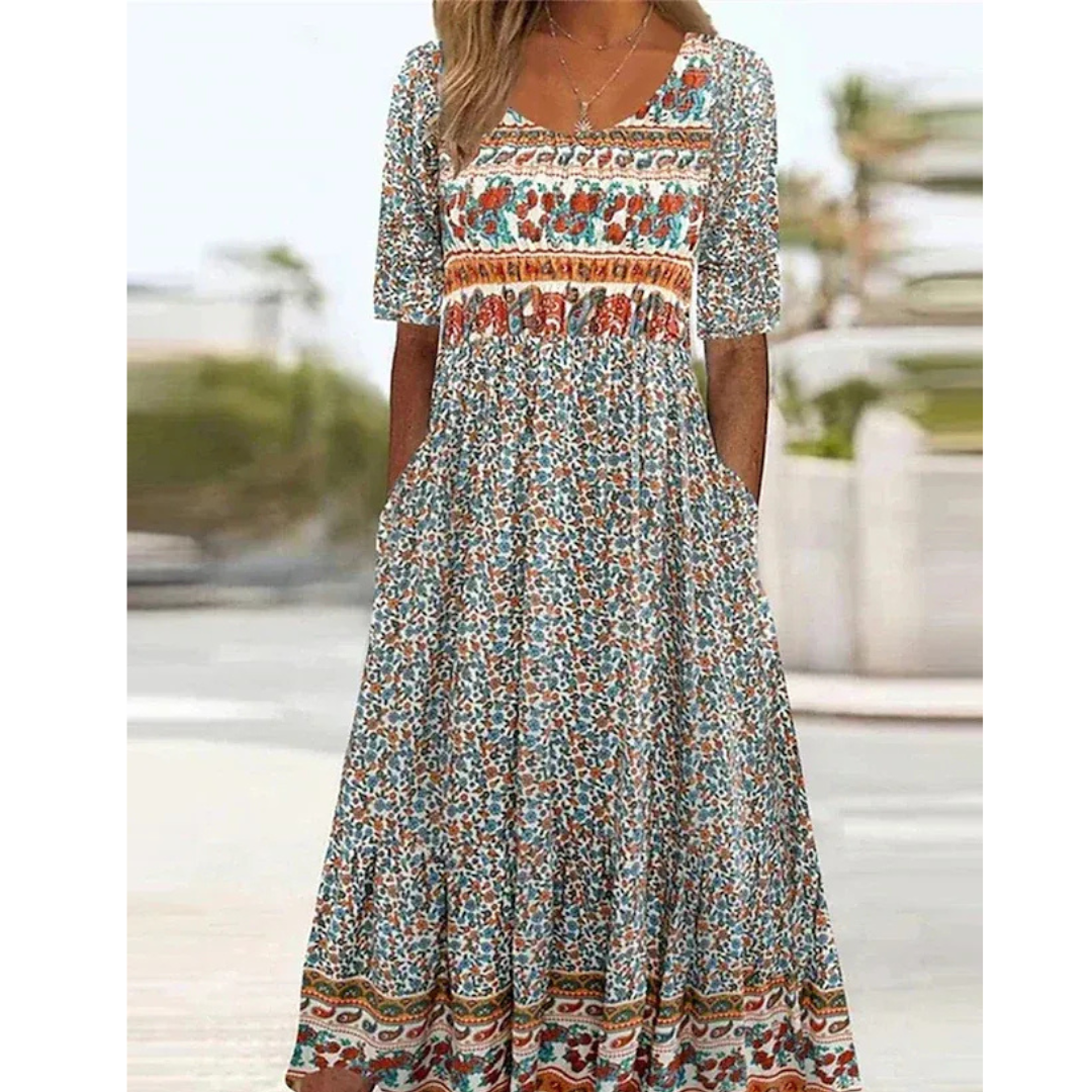 Victoria | Damen Leichtes Feminines Midikleid Boho Sommer