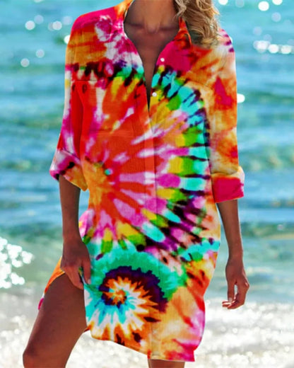 Vielseitig Damen Strand Bluse mit Farbprint | Locker