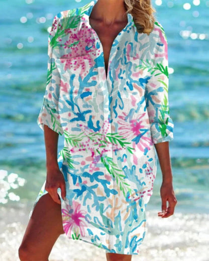 Vielseitig Damen Strand Bluse mit Farbprint | Locker
