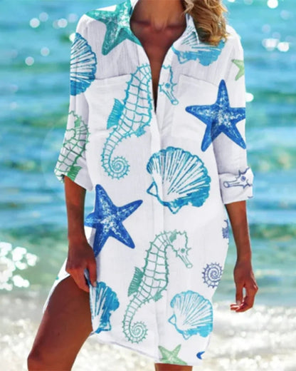 Vielseitig Damen Strand Bluse mit Farbprint | Locker