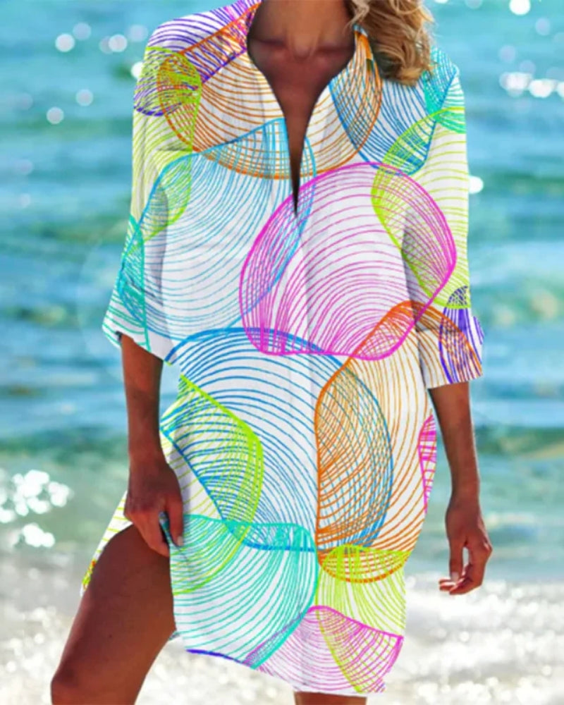 Vielseitig Damen Strand Bluse mit Farbprint | Locker