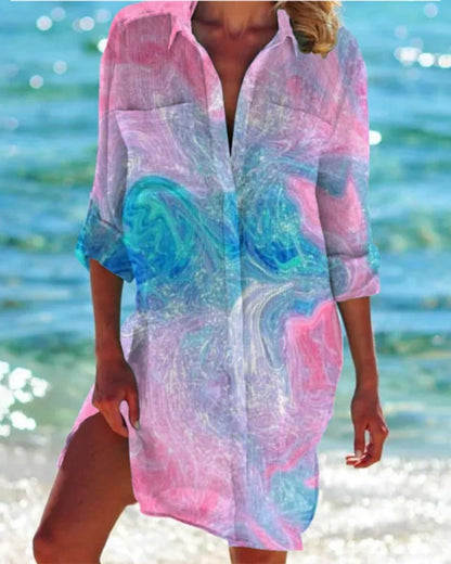 Vielseitig Damen Strand Bluse mit Farbprint | Locker