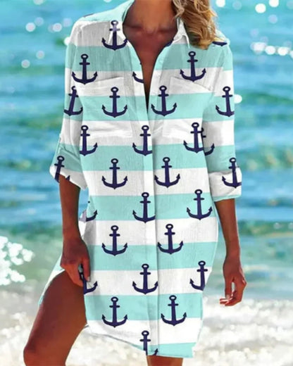 Vielseitig Damen Strand Bluse mit Farbprint | Locker