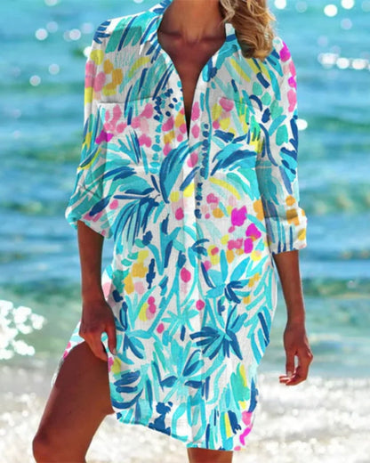 Vielseitig Damen Strand Bluse mit Farbprint | Locker