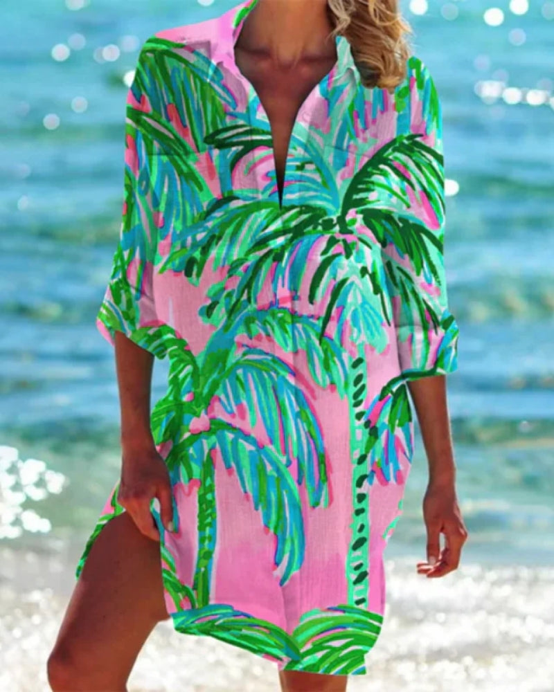 Vielseitig Damen Strand Bluse mit Farbprint | Locker