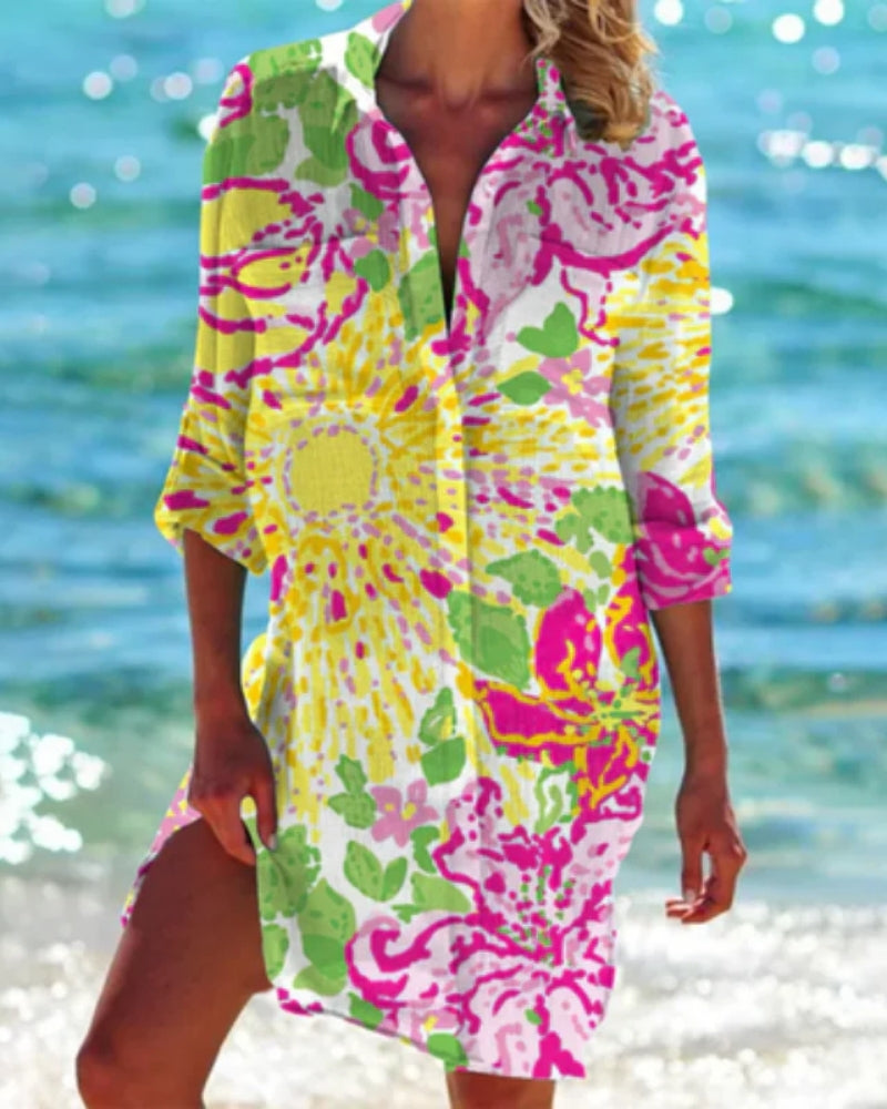Vielseitig Damen Strand Bluse mit Farbprint | Locker