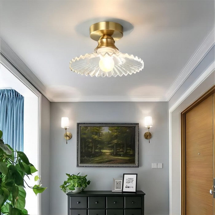Vintage Plafondlamp van Ribbelglas-light decor-De Bazelaar