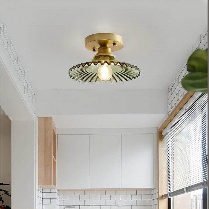 Vintage Plafondlamp van Ribbelglas-light decor-De Bazelaar