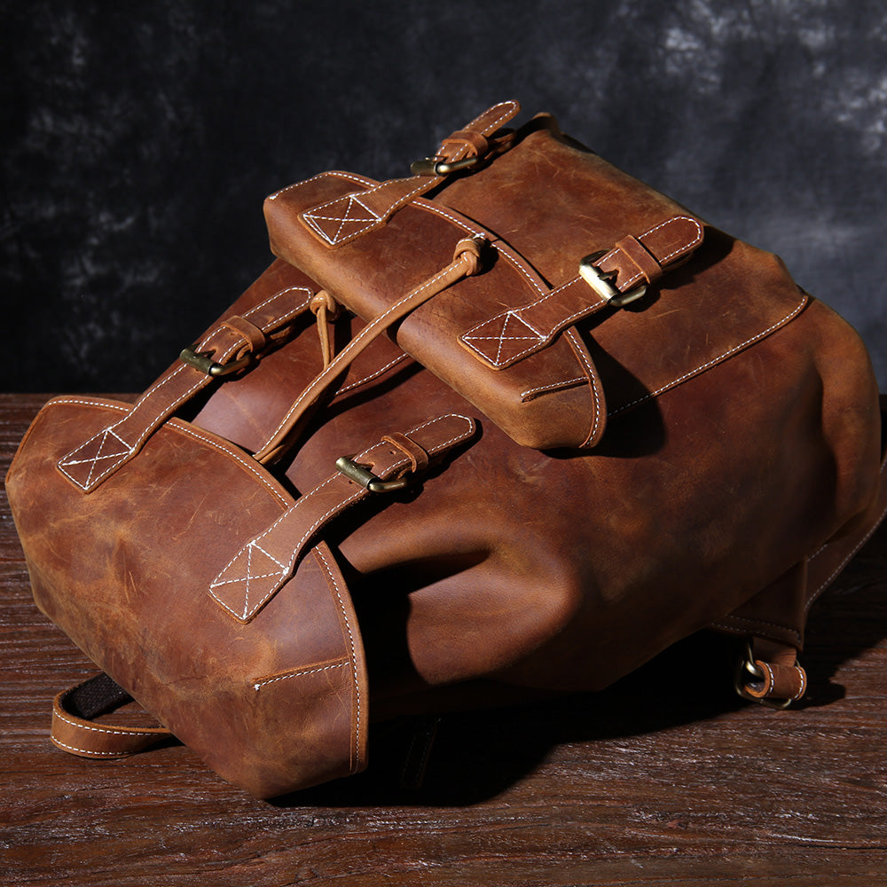 Leder Knapsack Rucksack 19L Kalvenor – Vintage Rucksack aus Leder